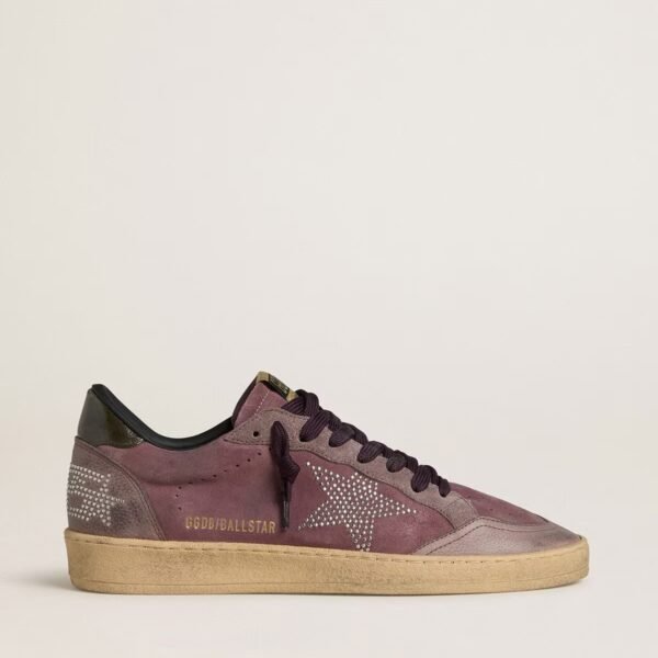 Ball Star in purple suede with star with silver studs and black naplak heel tab