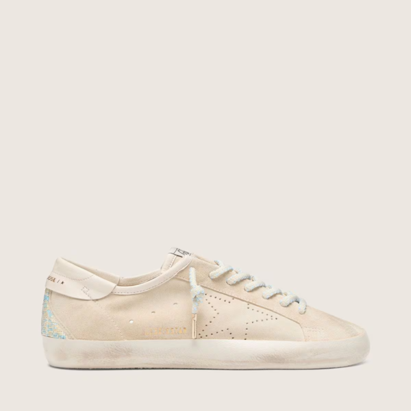 Super-Star in cream suede with perforated star and bead insert