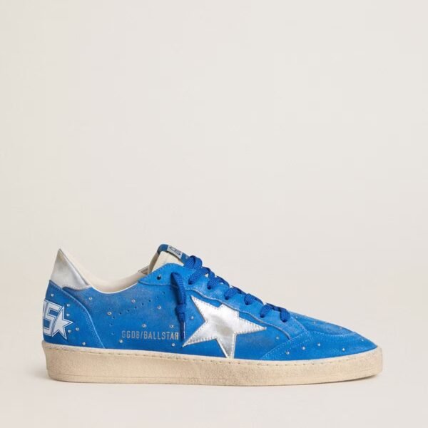 Ball Star in light blue suede with studs and silver metallic leather star
