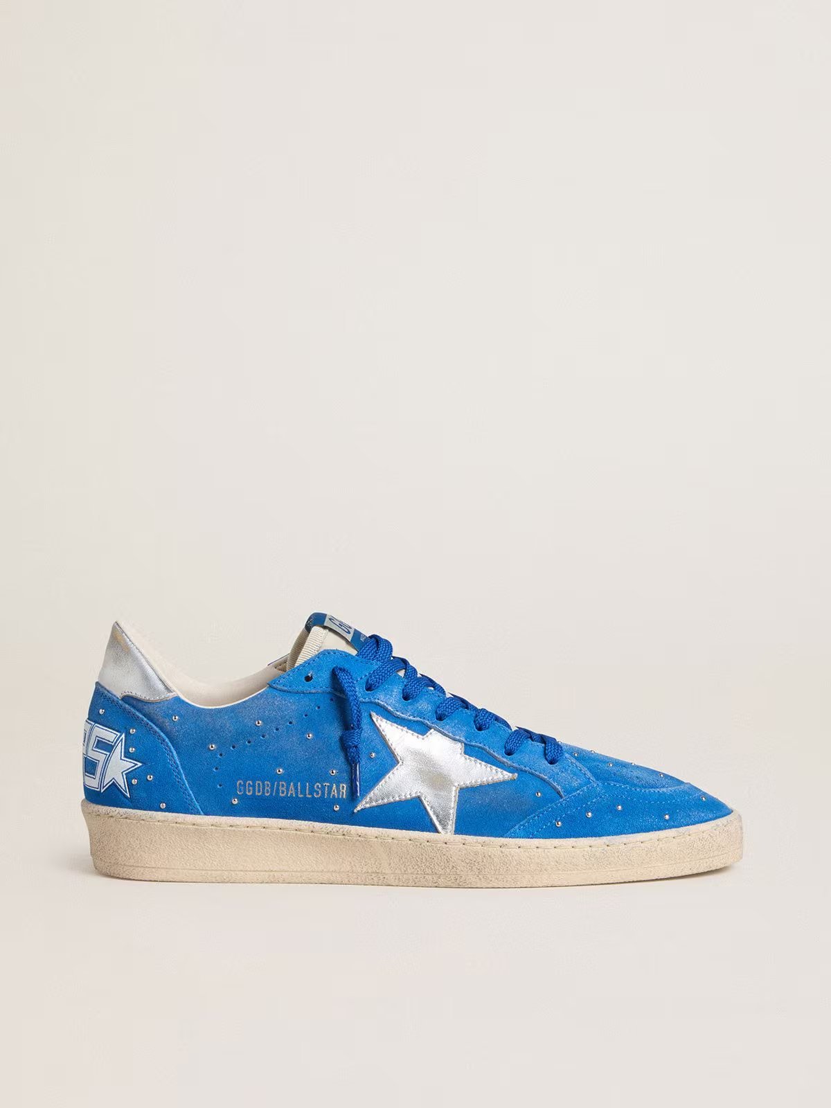 1 Ball Star in light blue suede with studs and silver metallic leather star - Image 1