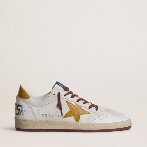 Ball Star in white nappa leather with yellow animal-print leather star and heel tab
