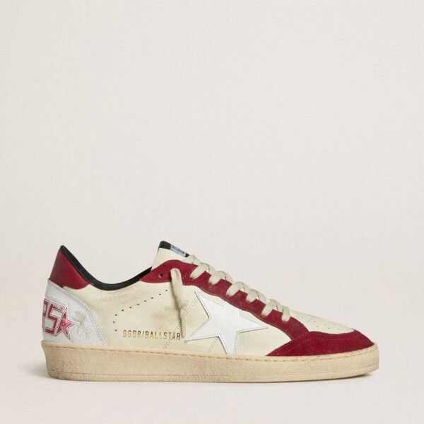 Ball Star LTD in cream nappa with white leather star and red suede inserts