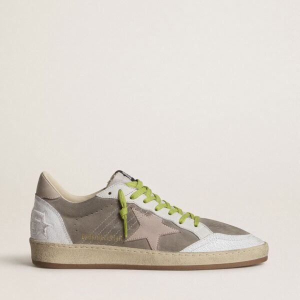 Ball Star in gray suede with old rose suede star and beige leather heel tab
