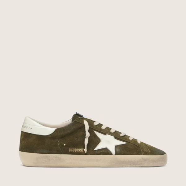 Golden Goose Super-Star in olive-green suede with white leather star
