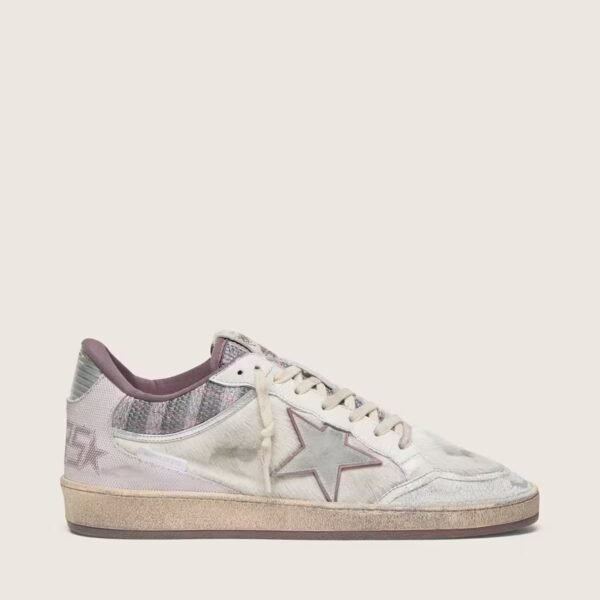 Ball Star LAB in white nylon and pony skin with silver star and lilac inserts