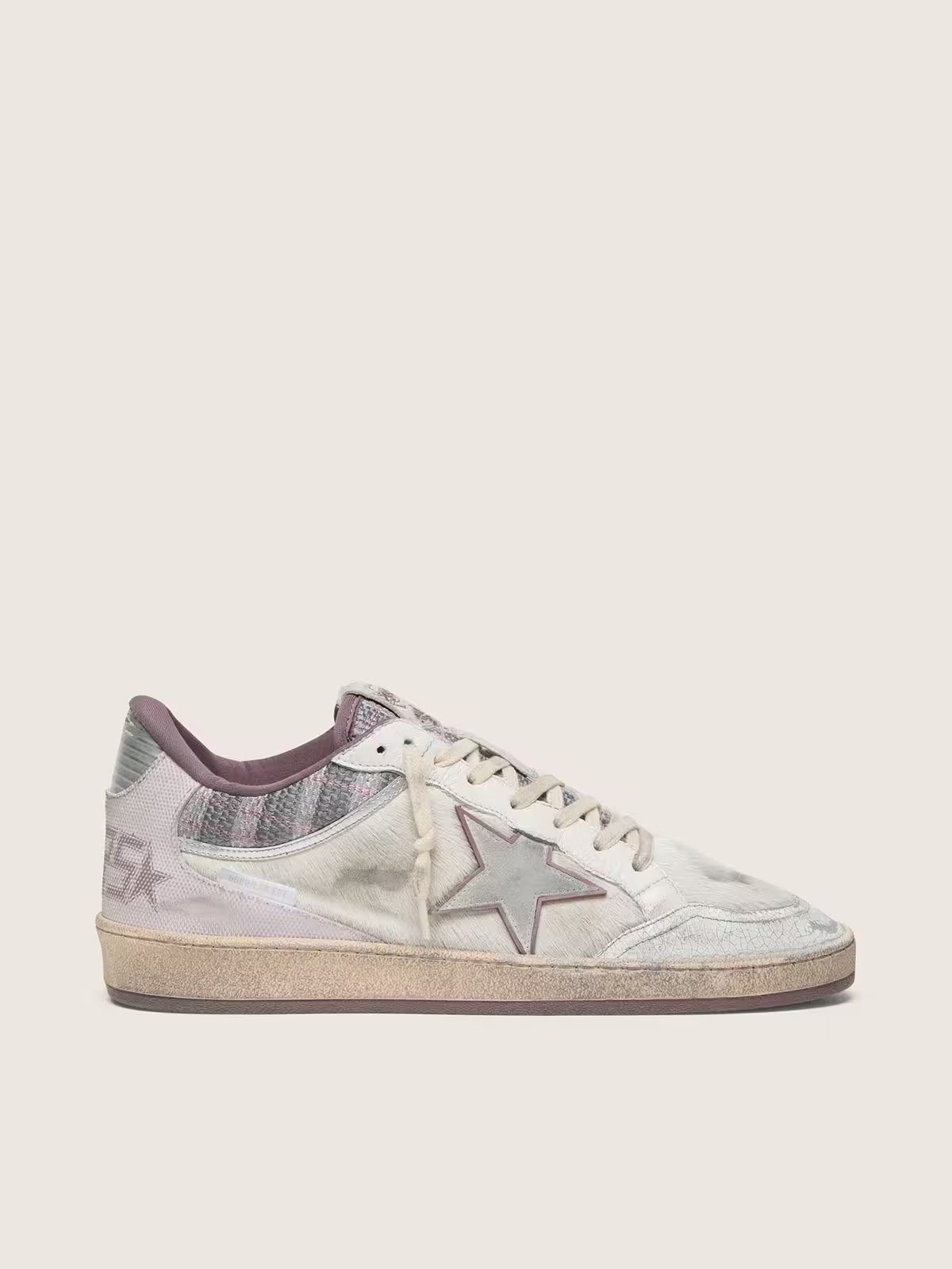1 Ball Star LAB in white nylon and pony skin with silver star and lilac inserts - Image 1