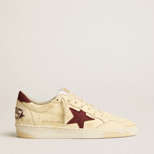 Ball Star in beige nappa with burgundy mesh star and heel tab
