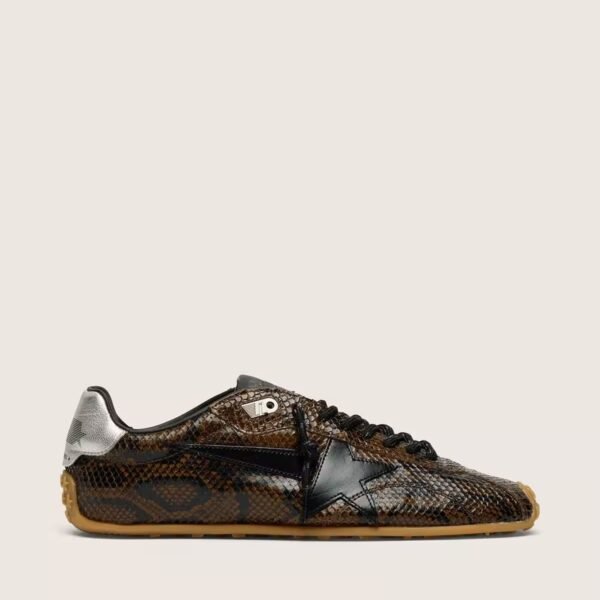 Marathon Speed in leather with brown snake print, black star and silver leather heel tab