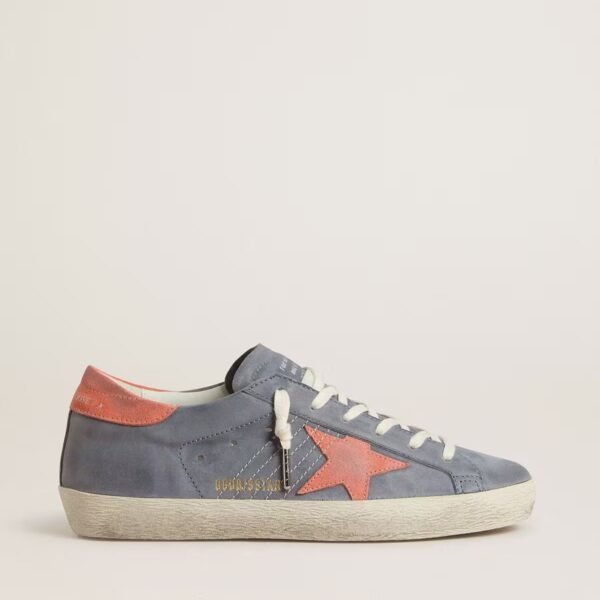 Golden Goose Super Star in blue nubuck with pink suede star and heel tab