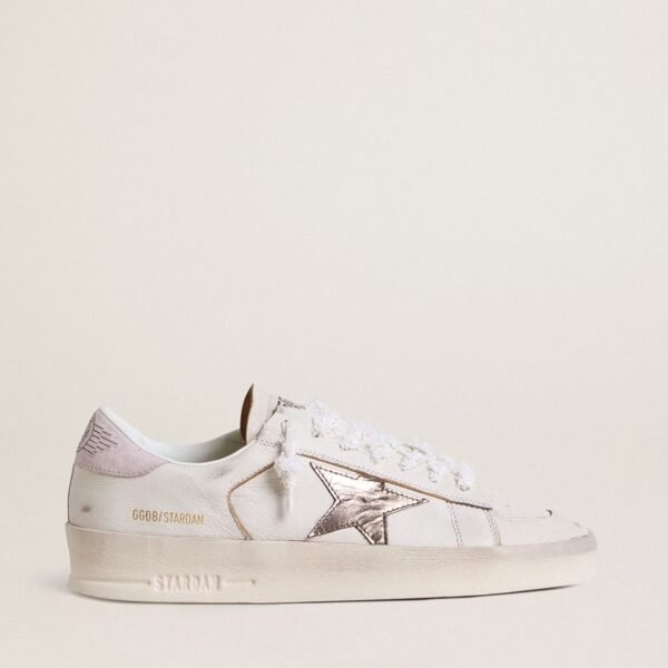 Stardan in nappa leather with metallic silver leather star and pink suede heel tab