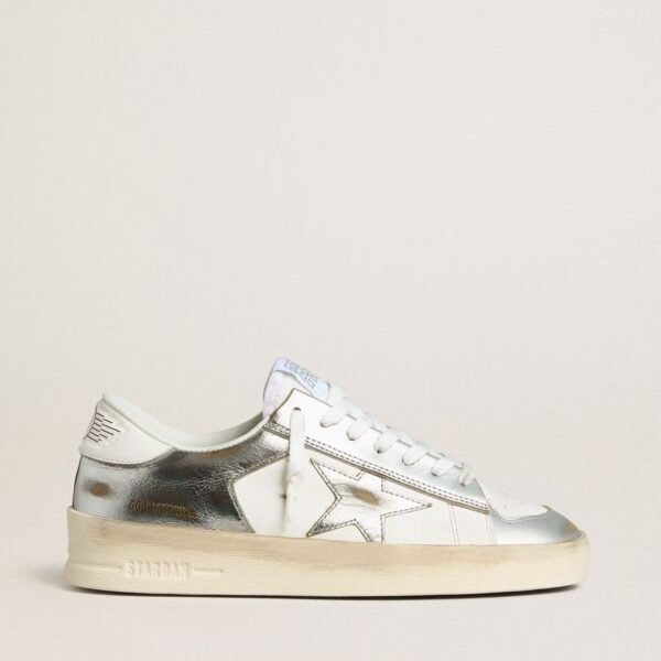 Stardan in silver foiled leather with white heel tab