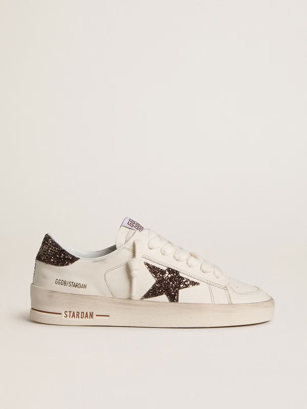1 Stardan in white leather with brown glitter star and heel tab - Image 1