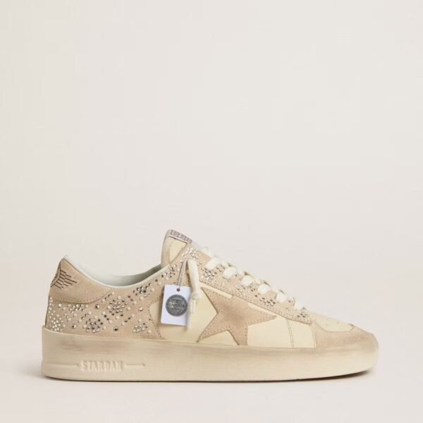 Stardan in cream-colored suede and leather with Swarovski and a suede star