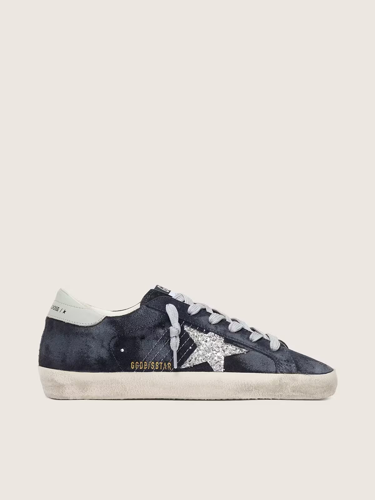 1 Golden Goose Super-Star in blue suede with silver glitter star and leather heel tab - Image 1