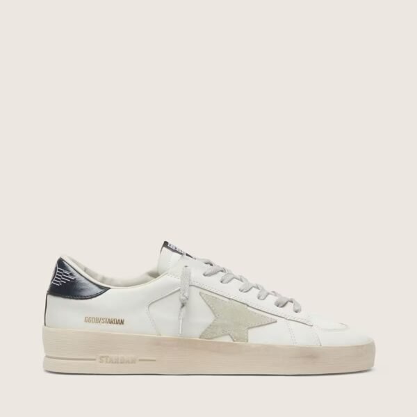 Stardan with star in ice-gray suede and blu-navy heel tab