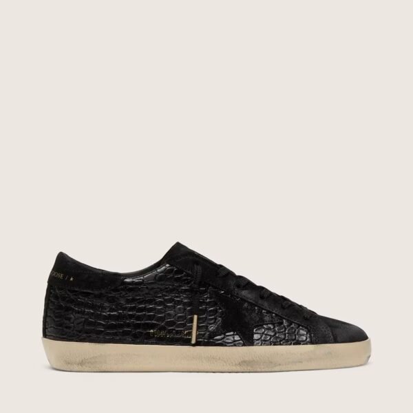 Golden Goose Super-Star LTD in black croc-print leather with black suede star and heel tab