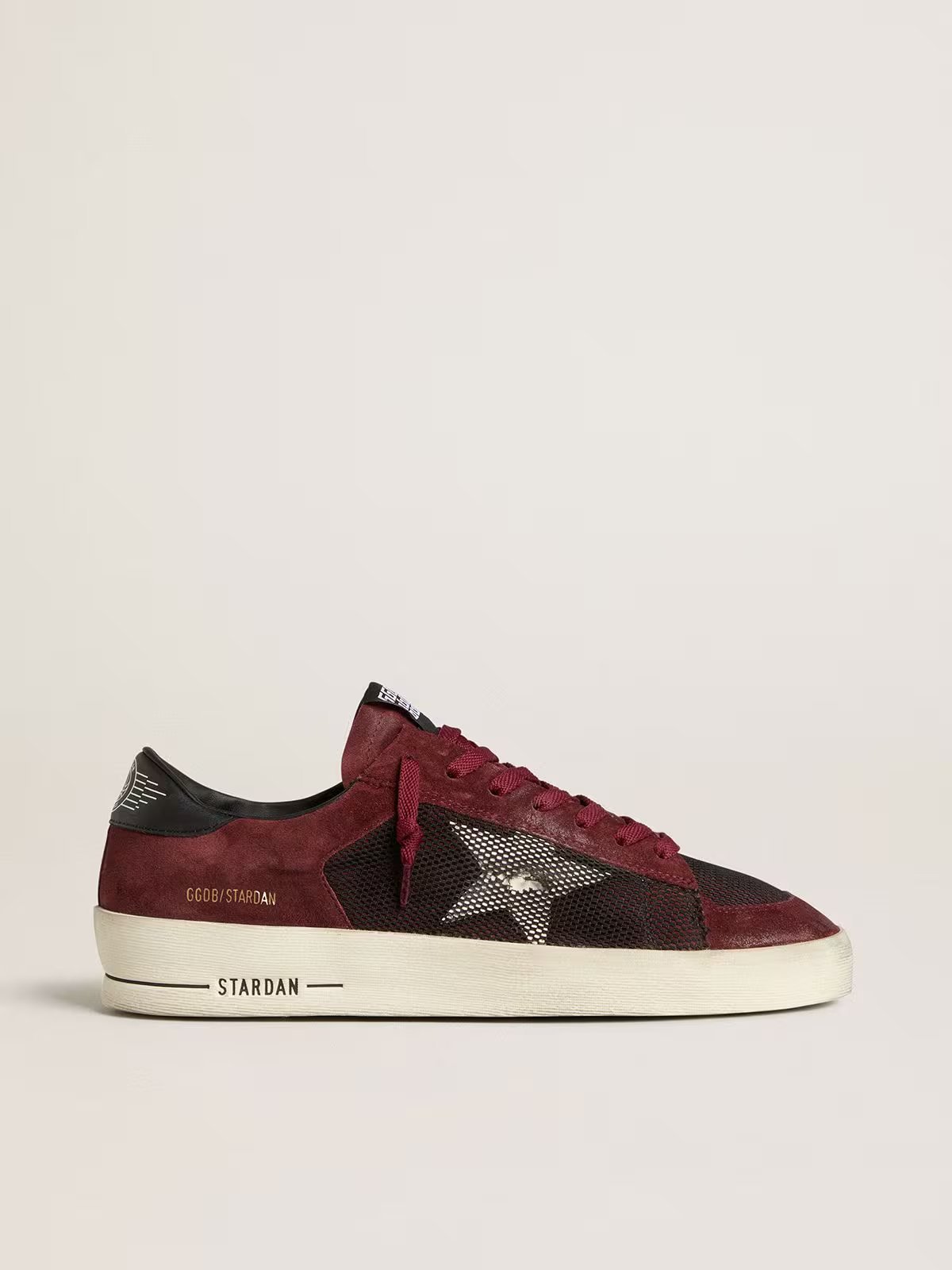 1 Stardan in black mesh and burgundy suede with white leather star - Image 1