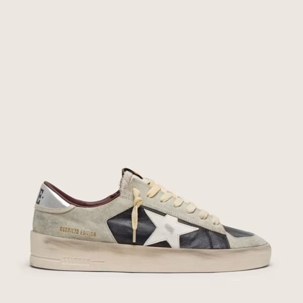 Stardan in suede and leather with leather star and metallic heel tab