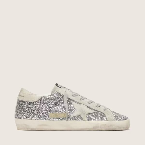 Golden Goose Super-Star in silver glitter with ice-gray suede star