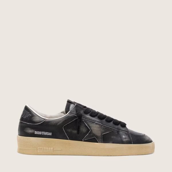 Stardan in black leather with black leather star and heel tab