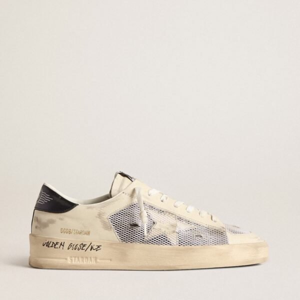 Stardan in powder-blue suede with green leather star and heel tab