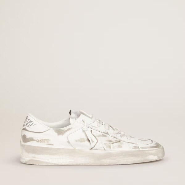 Stardan in white leather with white leather star and heel tab