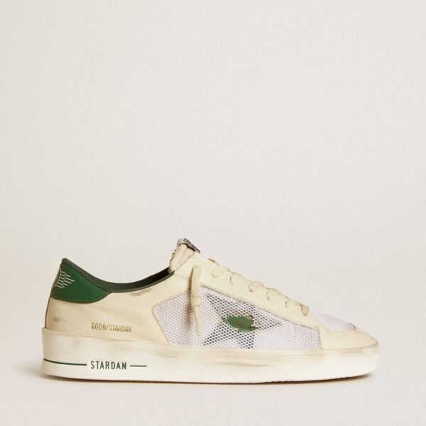 Stardan in white suede and mesh with green leather star and heel tab