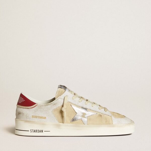 Stardan in nubuck and crackle leather with silver metallic leather star
