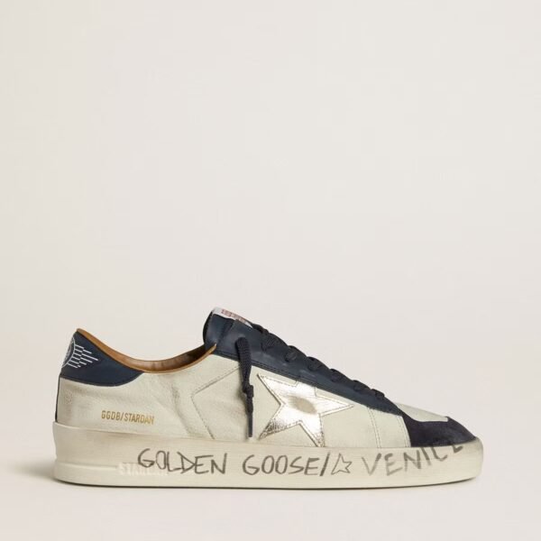Stardan in nubuck with metallic leather star and blue nappa heel tab