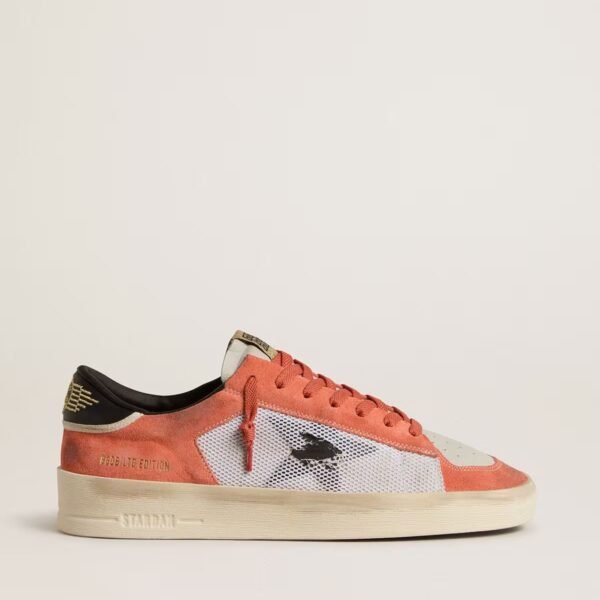 Stardan LTD in coral-colored suede and mesh with black leather star