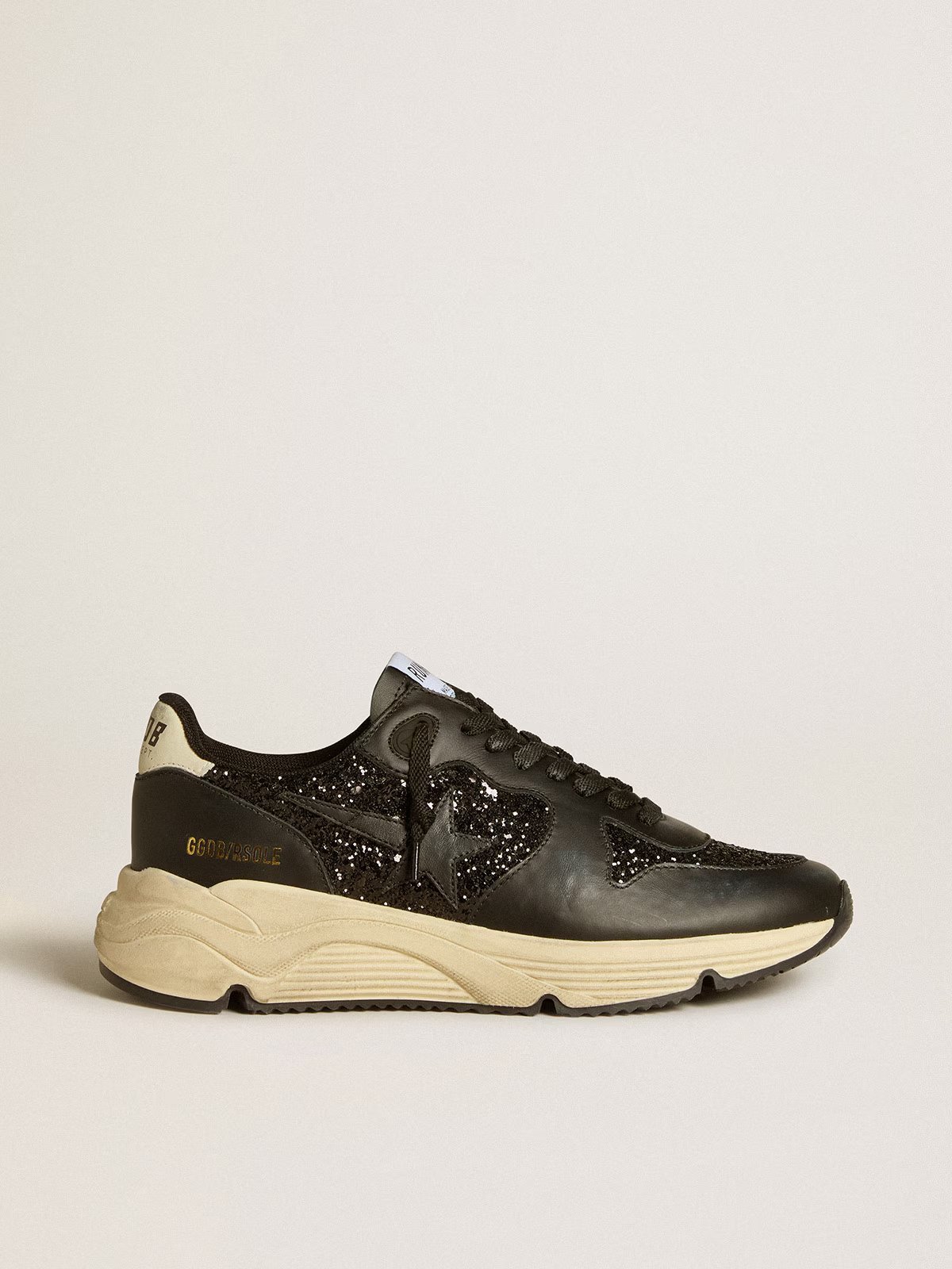 1 Running Sole in black glitter with leather star and nubuck heel tab - Image 1