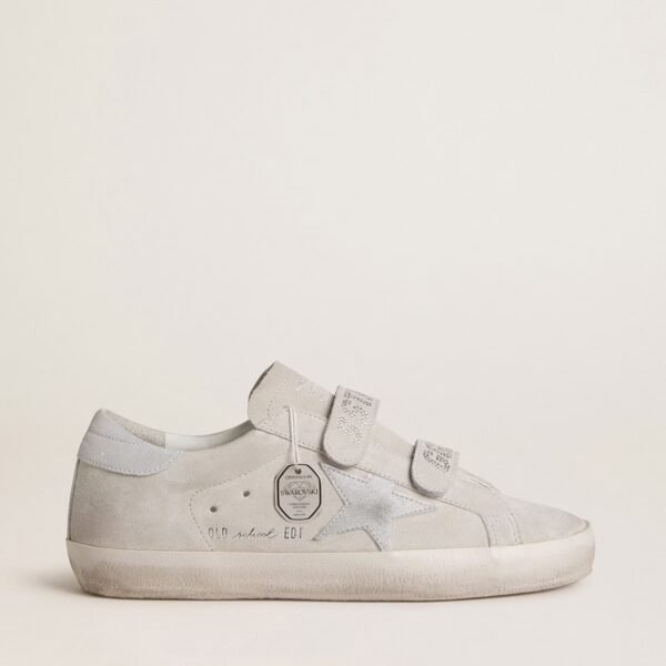 Golden Goose Old School in light gray suede with a leather star with micro-glitte