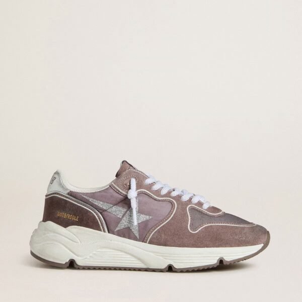 Running Sole in lavender nylon and suede with printed star and silver leather heel tab