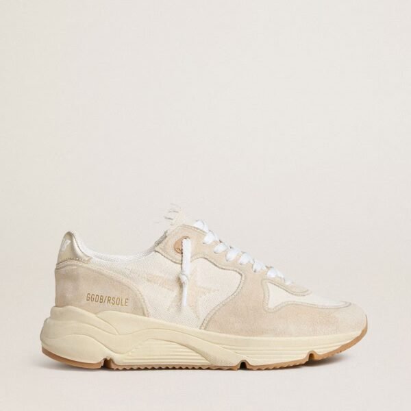 Running Sole in canvas with beige star and platinum metallic leather heel tab