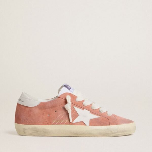 Golden Goose Super-Star in coral suede with white leather star and heel tab
