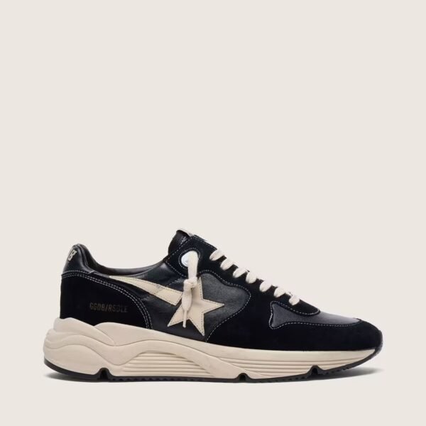 Running Sole in black nappa leather and suede with a white star
