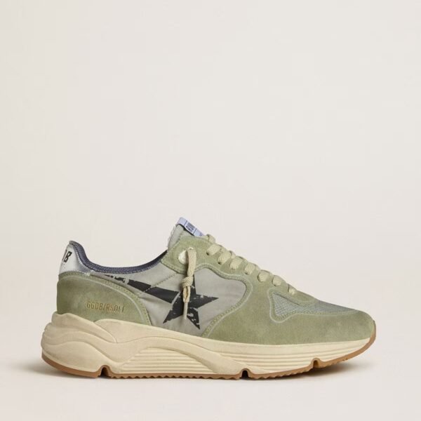 Running Sole in sage-green nylon and suede with printed black star