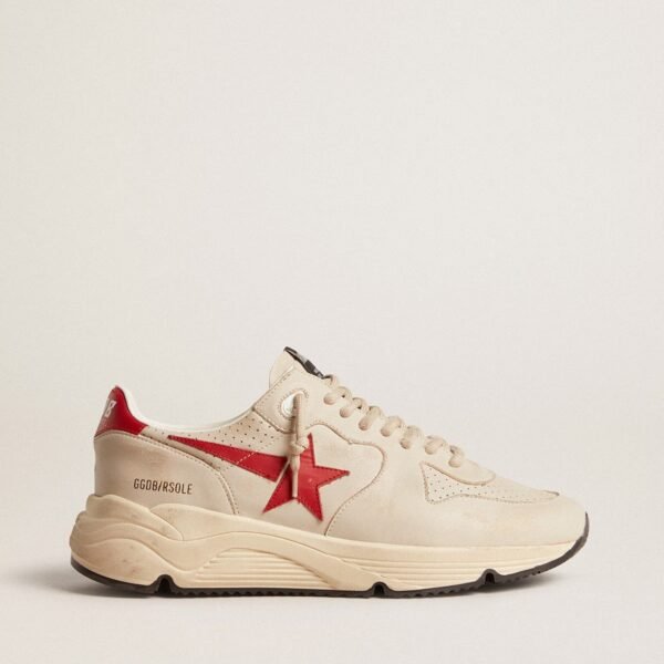 Running Sole in gray morn nappa leather with red nappa leather star and heel tab