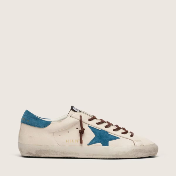 Golden Goose Super-Star in white leather with turquoise suede star