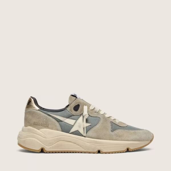 Running Sole in gray suede with white star and white heel tab
