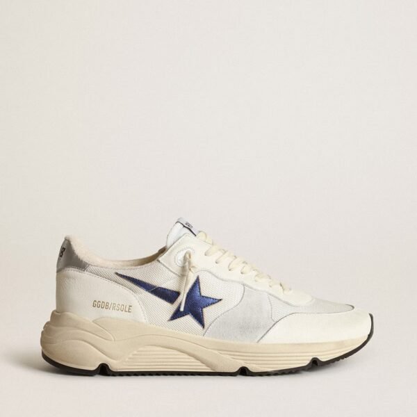 Running Sole in white leather and mesh with blue laminated leather star