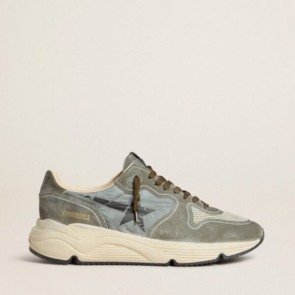 Running Sole in light blue nylon with black star and green leather heel tab