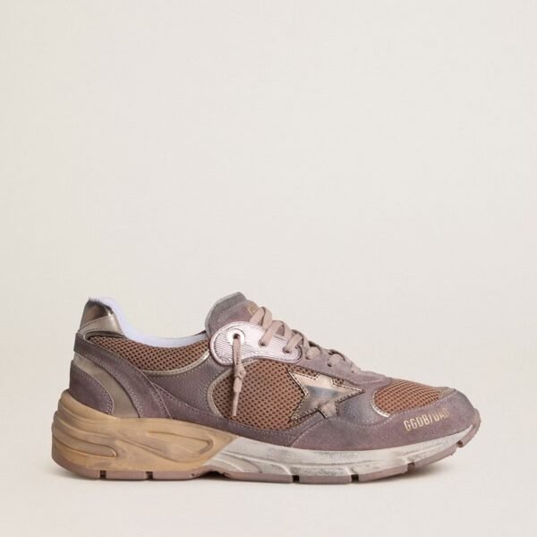 Dad-Star in lilac suede and mesh with laminated leather star and heel tab