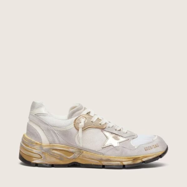 Dad-Star in mesh and white suede with gold foiled leather star