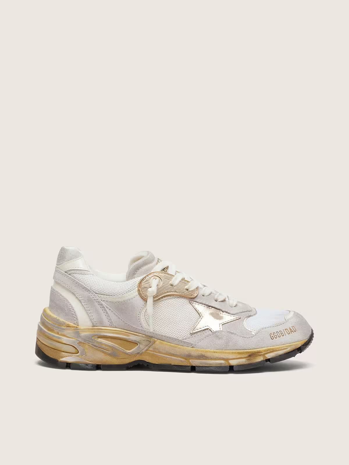 1 Dad-Star in mesh and white suede with gold foiled leather star - Image 1