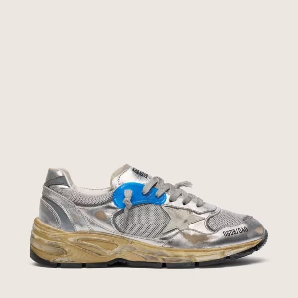Dad-Star in silver laminated leather and mesh with white leather star and silver heel tab