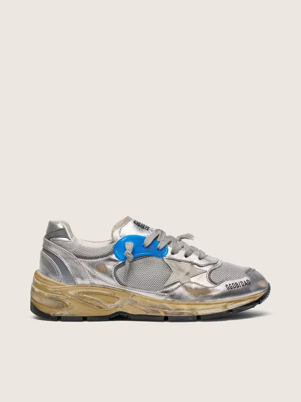 1 Dad-Star in silver laminated leather and mesh with white leather star and silver heel tab - Image 1