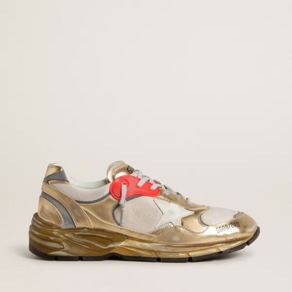 Dad-Star in mesh and gold foiled leather with white leather star