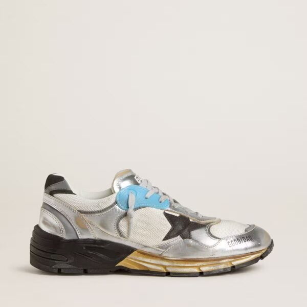Dad-Star in mesh and silver foiled leather with black leather star
