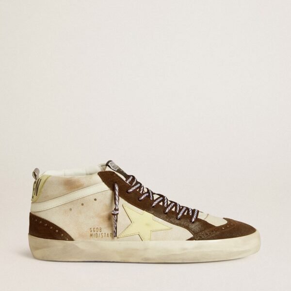 Mid Star in beige glitter with yellow suede star and cotton flash